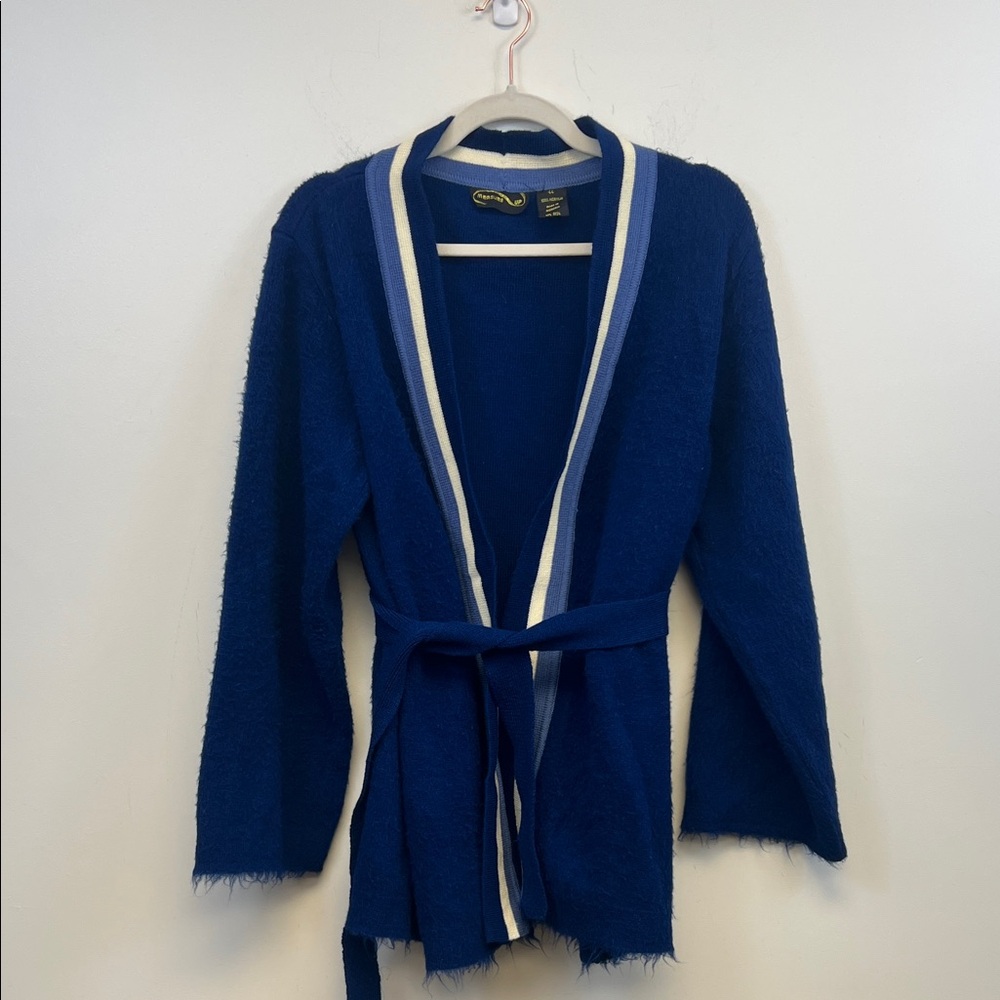 Measure Up Men's Cardigan Vintage Sweater with Belt Size 44 Blue